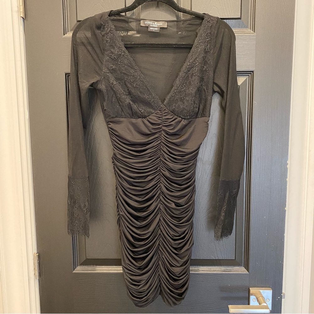 Marciano black ruched dress